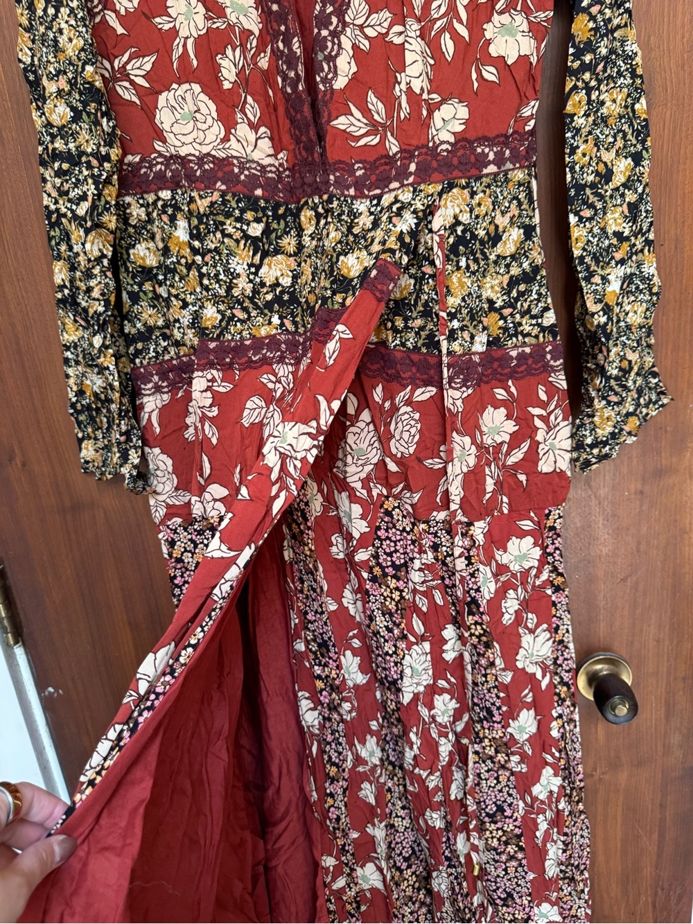 Free People Long Sleeve Red Floral Maxi Dress NWT - Picture 3 of 5